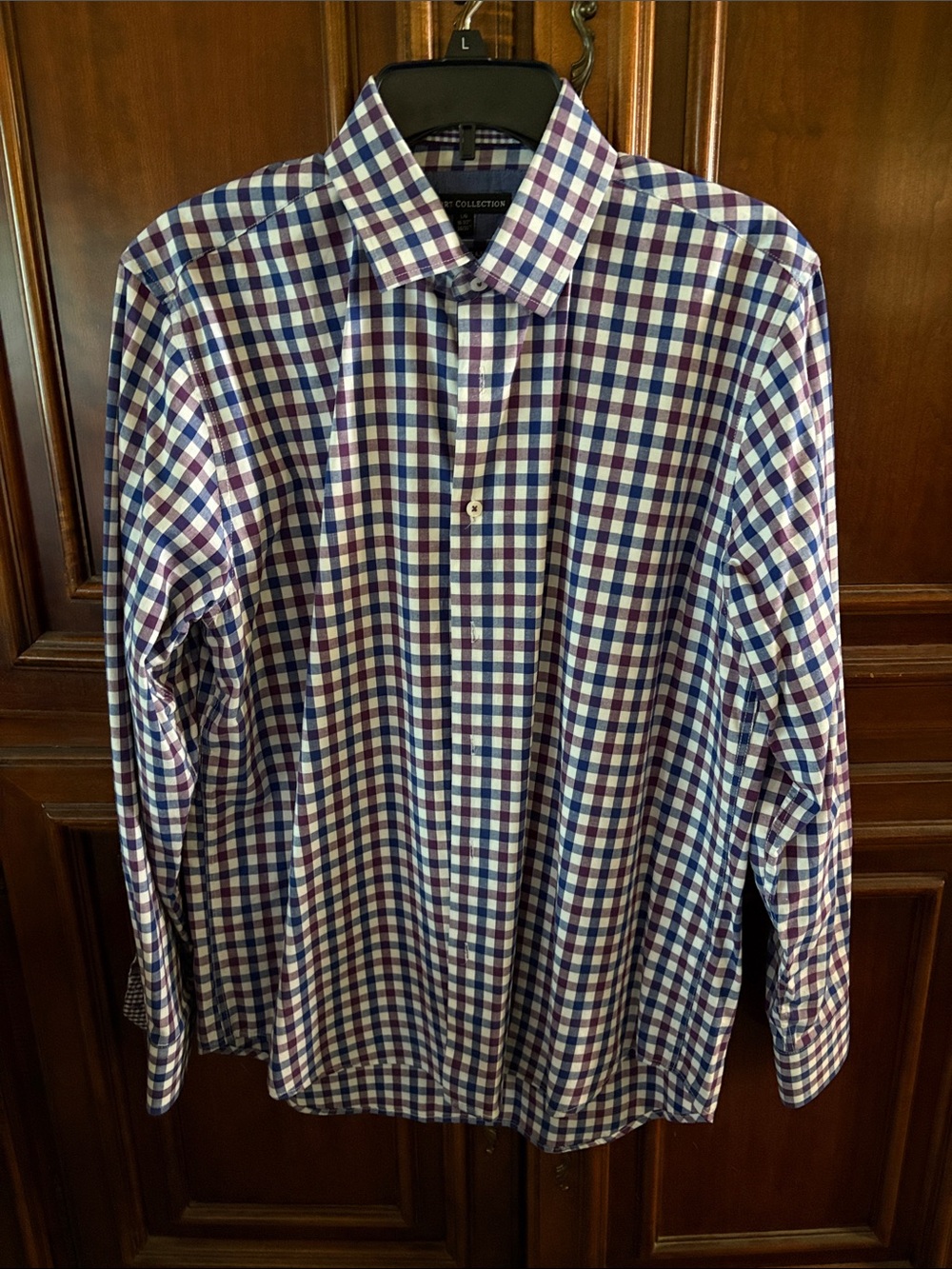 Report Collection Blue and Purple Plaid Slim Button-Down Shirt L 16 1/2 34/35